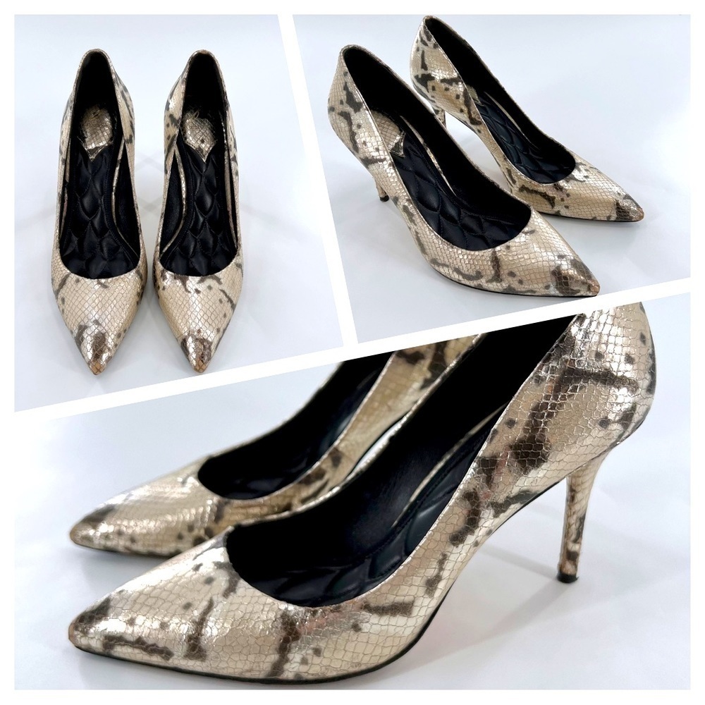 B Brian Atwood Malika Pointed-Toe Snake Print Pump size 8.5
